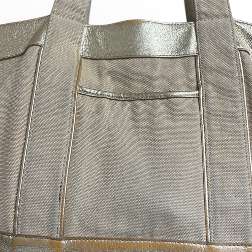 Tory Burch Beige Canvas Tote with Silver Trim - Picture 10 of 13